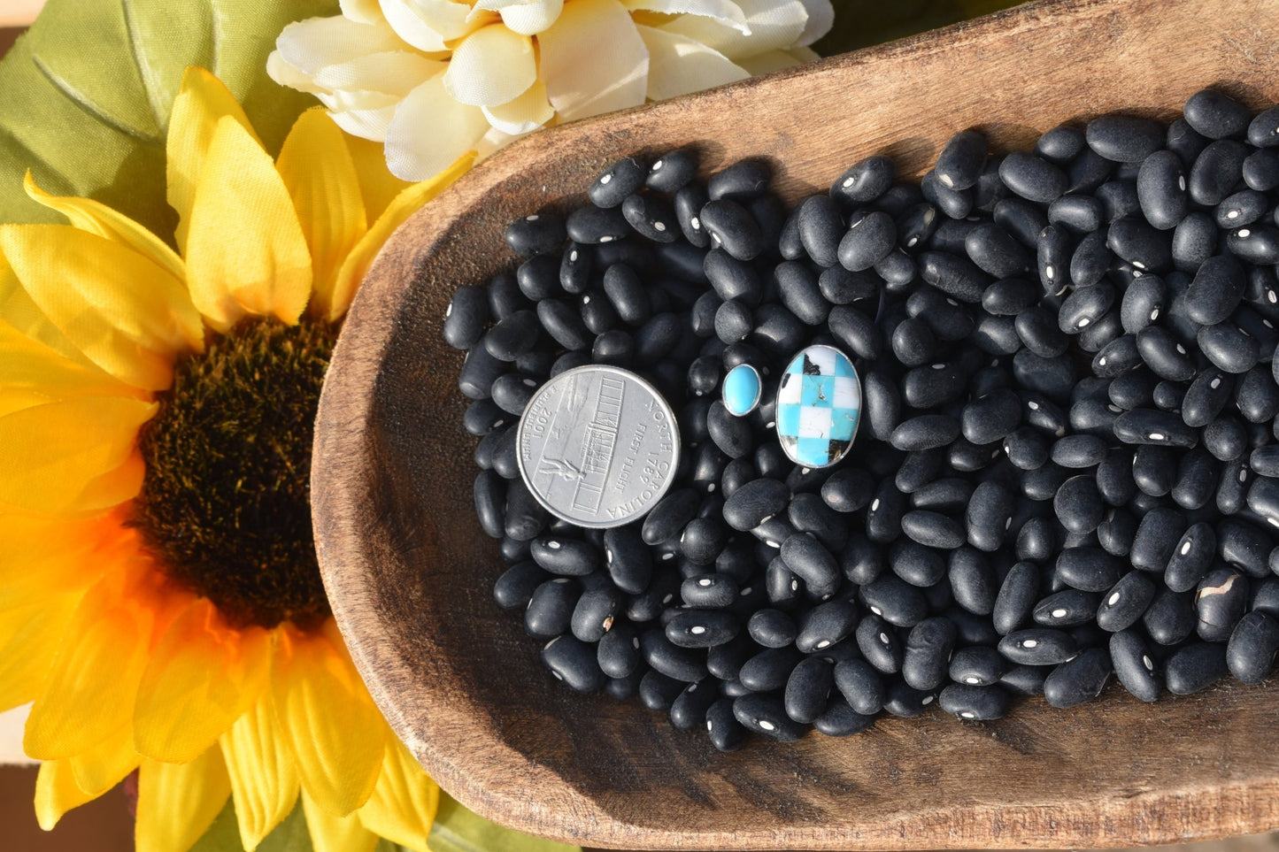 Turquoise Checkered Adjustable Ring - Texas Front Porch