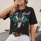 Western Bull Head Skull Turquoise Aztec T-Shirt - Texas Front Porch