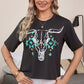 Western Bull Head Skull Turquoise Aztec T-Shirt - Texas Front Porch
