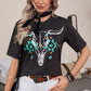 Western Bull Head Skull Turquoise Aztec T-Shirt - Texas Front Porch