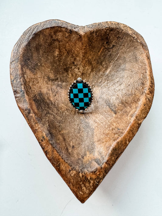 Western Checkered Cuff Ring - oval or lightning bolt - Texas Front Porch