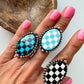 Western Checkered Cuff Ring - oval or lightning bolt - Texas Front Porch