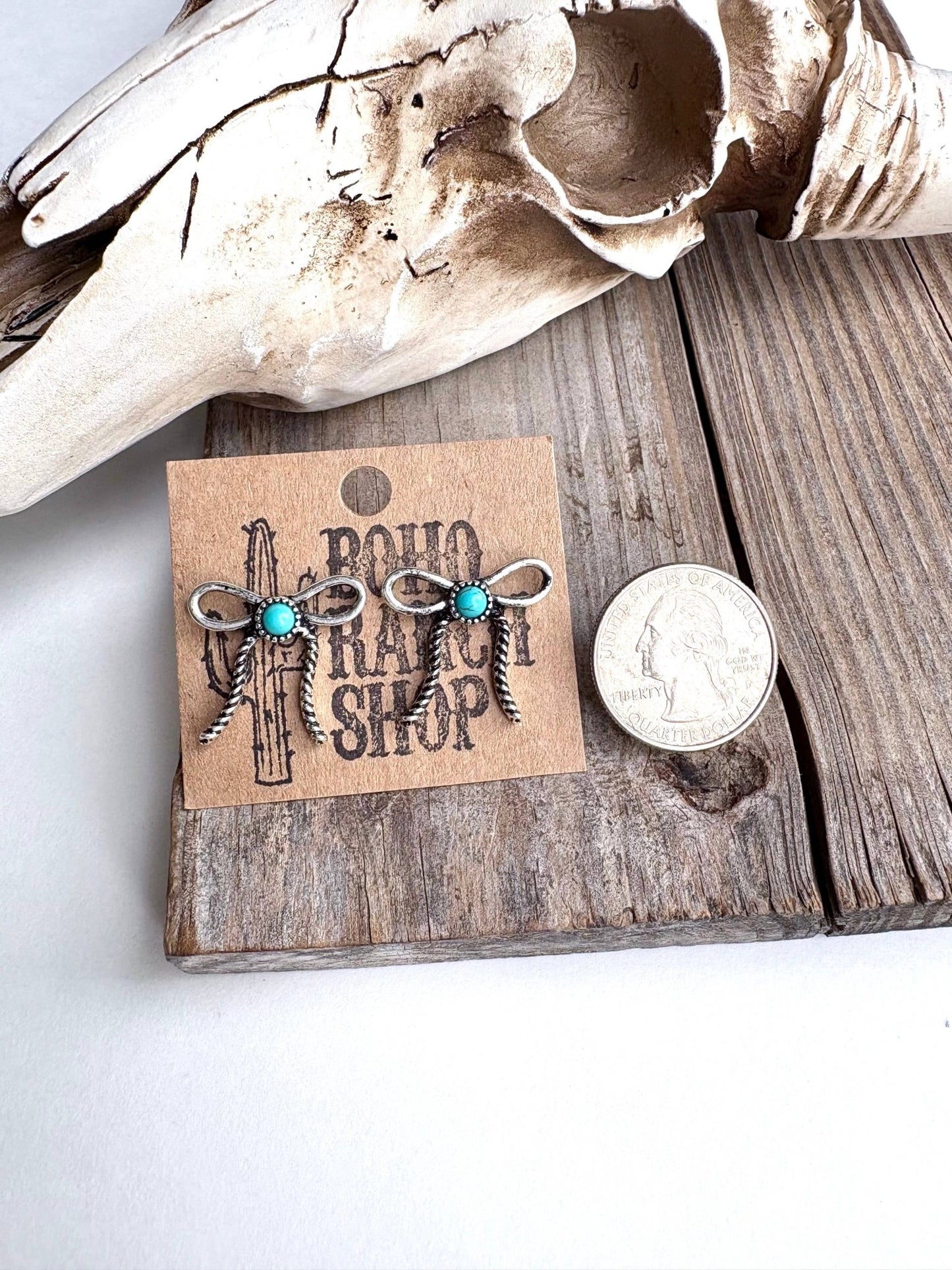 Western Coquette Bow Stone Stud Earrings - Texas Front Porch