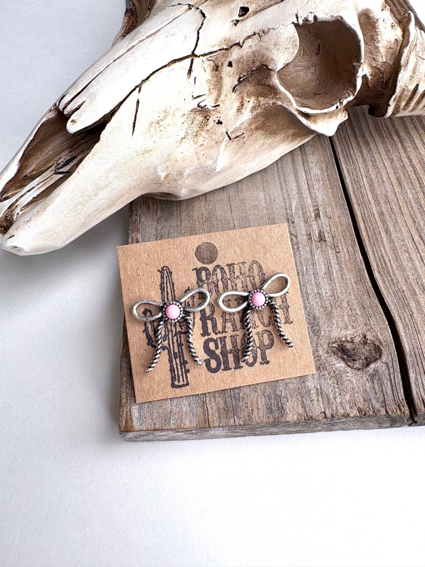 Western Coquette Bow Stone Stud Earrings - Texas Front Porch
