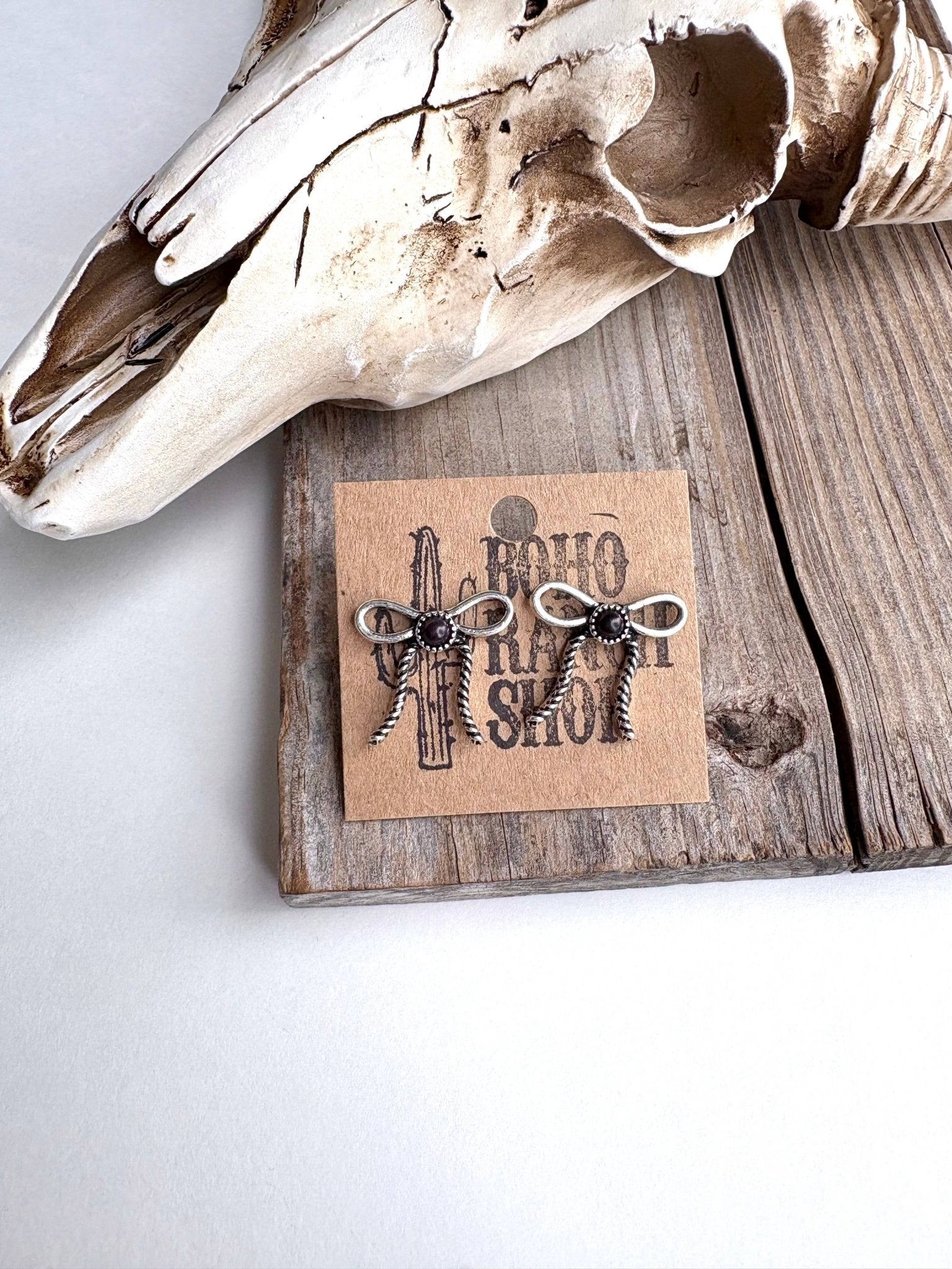 Western Coquette Bow Stone Stud Earrings - Texas Front Porch
