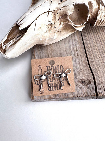 Western Coquette Bow Stone Stud Earrings - Texas Front Porch
