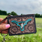 Western Cowhide Leather Keychain Wallet Longhorn - Texas Front Porch