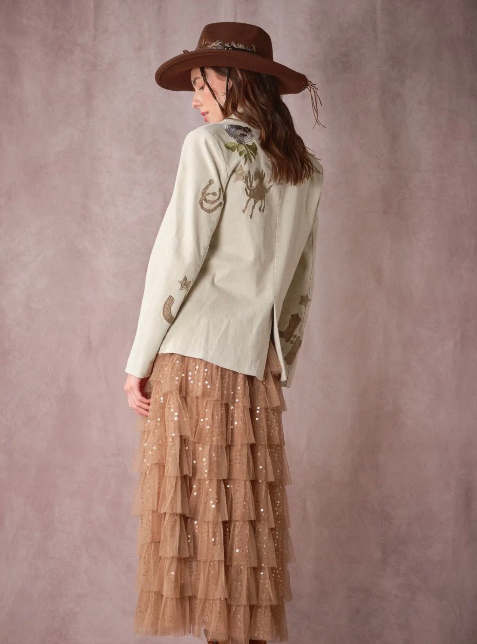 Western Floral Embroidered Denim Blazer - Texas Front Porch