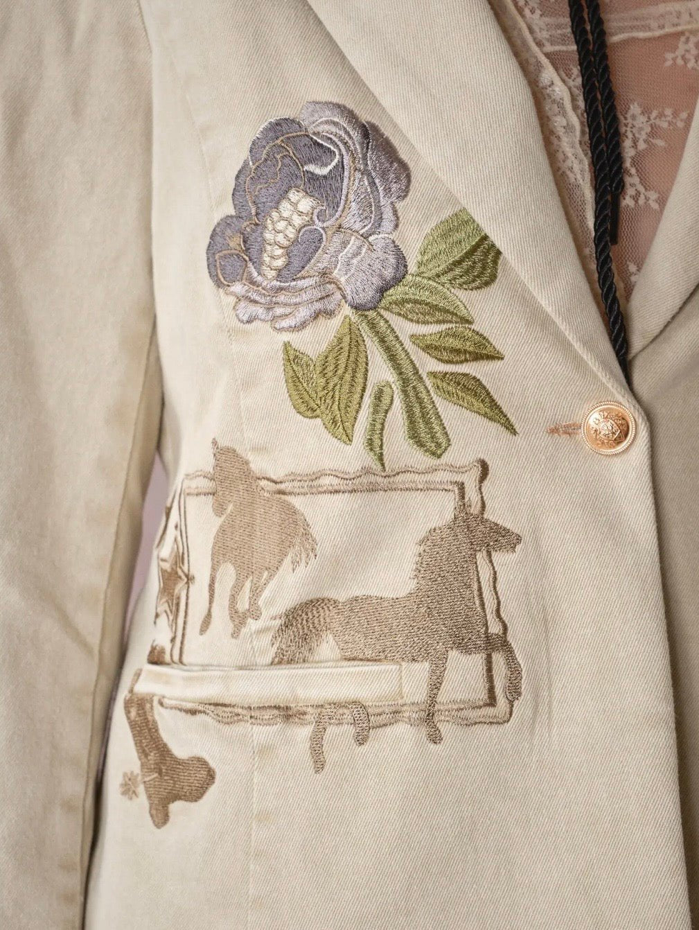 Western Floral Embroidered Denim Blazer - Texas Front Porch
