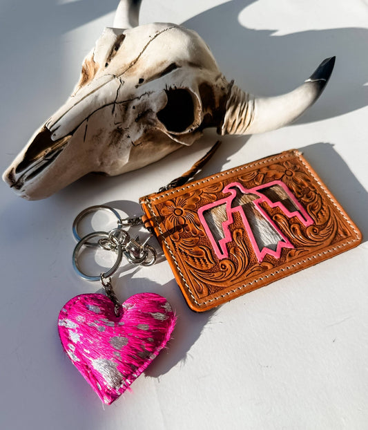 Western Heart Cowhide Hairon Keychain - Texas Front Porch