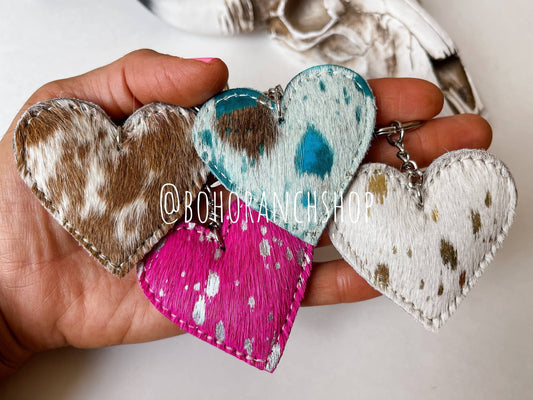 Western Heart Cowhide Hairon Keychain - Texas Front Porch