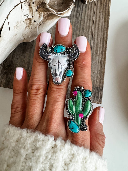 Western Pendant Adjustable Ring - Cactus | Steer  - Texas Front Porch