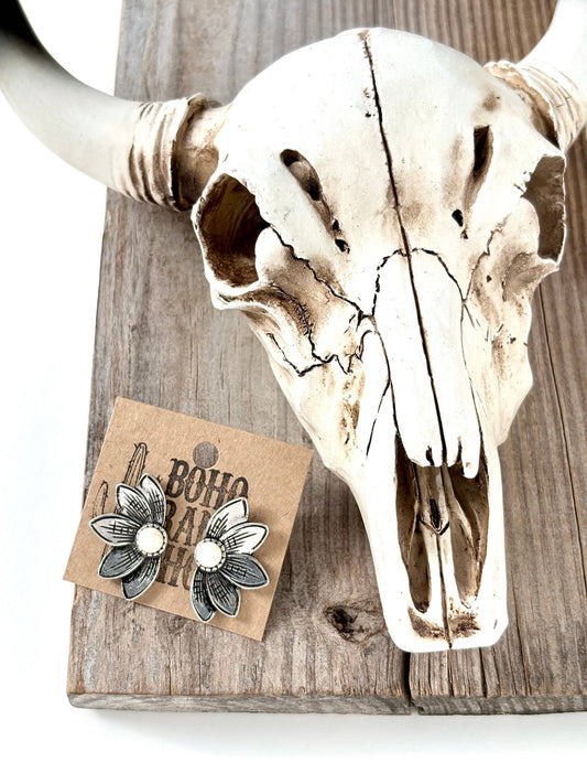 Western Style Flower Stone Stud Earrings - Texas Front Porch
