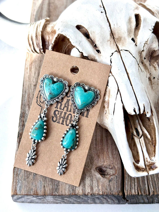 Western Style Heart Teardrop Post Drop Earrings - Texas Front Porch