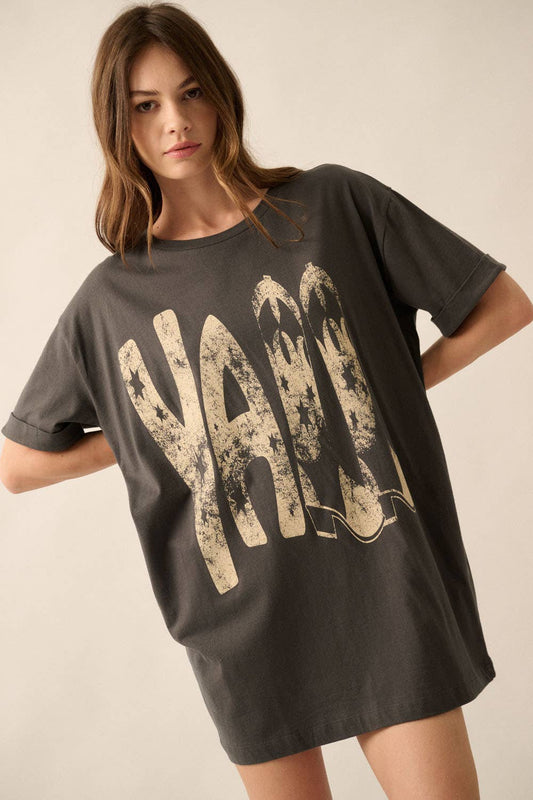Ya'll Cowboy Boots Vintage Wash Western Graphic Tee - Texas Front Porch