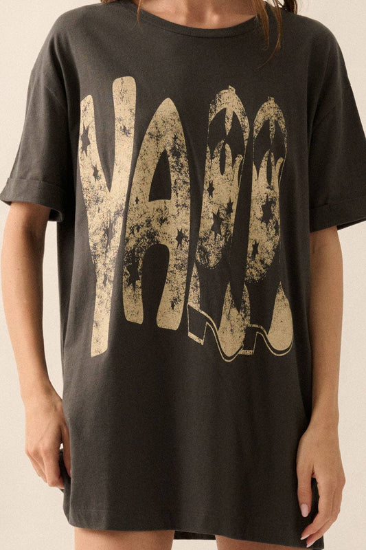 Ya'll Cowboy Boots Vintage Wash Western Graphic Tee - Texas Front Porch