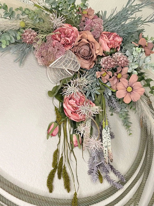 Dusty Pink Thistle Lariat Wreath - Texas Front Porch