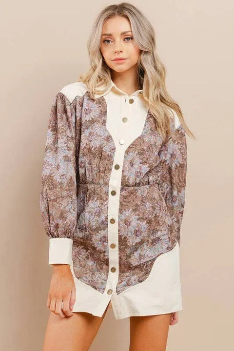 Floral Cream Button Down Dress L / Cream