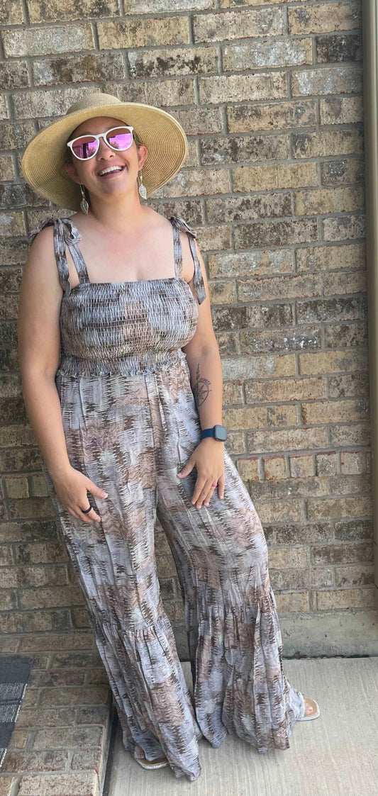 Grey Vintage Smocked Overalls Jumpsuit - Texas Front Porch