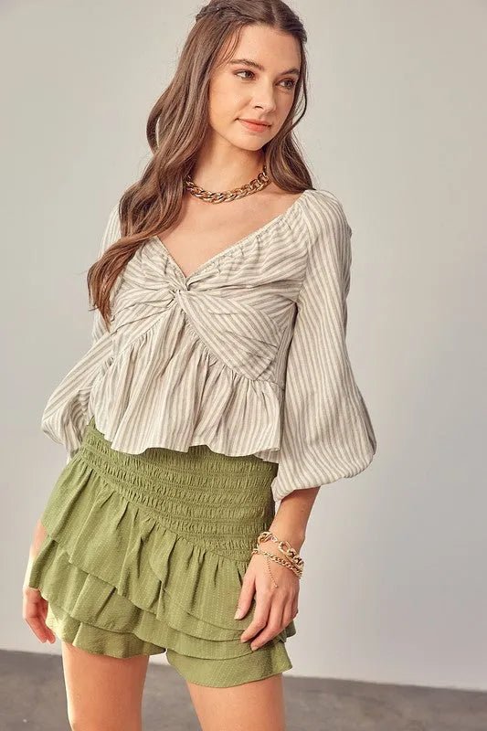 Twisted Balloon Sleeve Top - Texas Front Porch