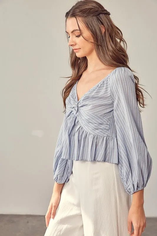 Twisted Balloon Sleeve Top - Texas Front Porch